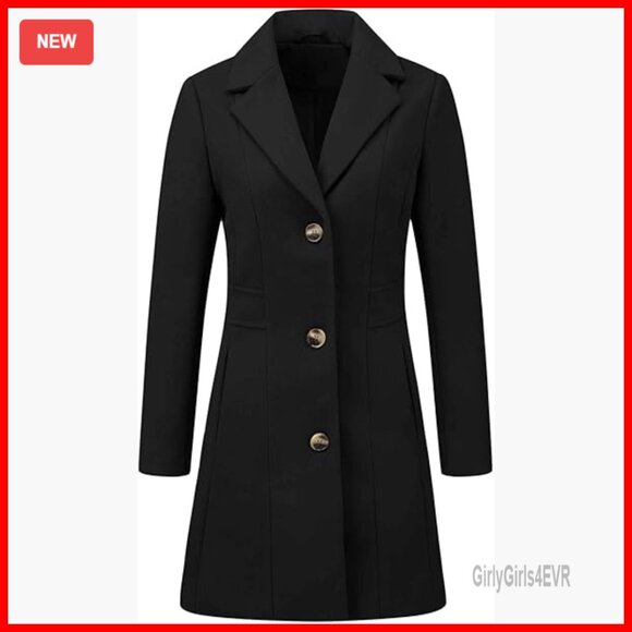 Jackets & Blazers - Long Sleeve Trench Coat, Single Breasted Pea Coat, Fully Lined Winter Outerwear